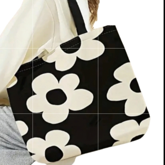 Beach Bag Large Carryall Tote Bags Purse Black White Floral Waterproof Totes - Picture 4 of 8